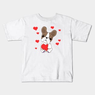 French Bulldog  with Love Hearts, Cute Frenchie for dog lovers. Kids T-Shirt